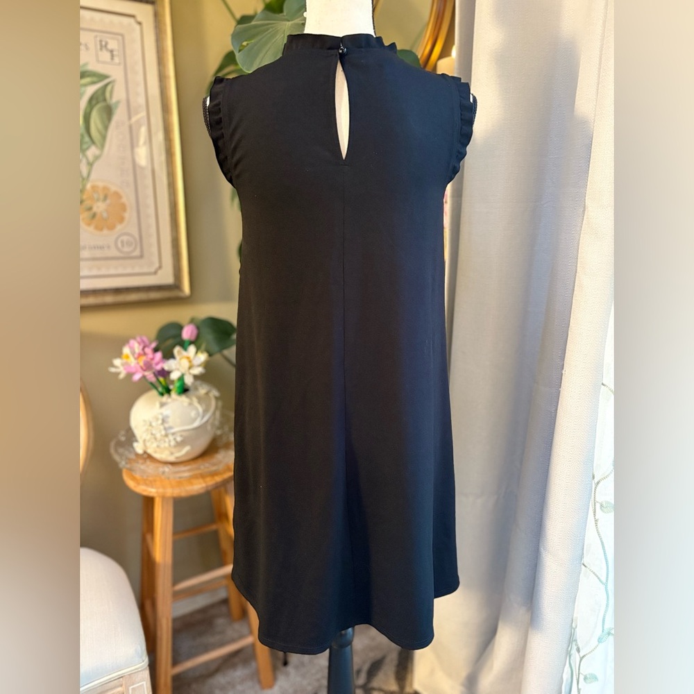 Black Ruffle Trim Mini Sheath Dress with Pockets - Picture 6 of 9